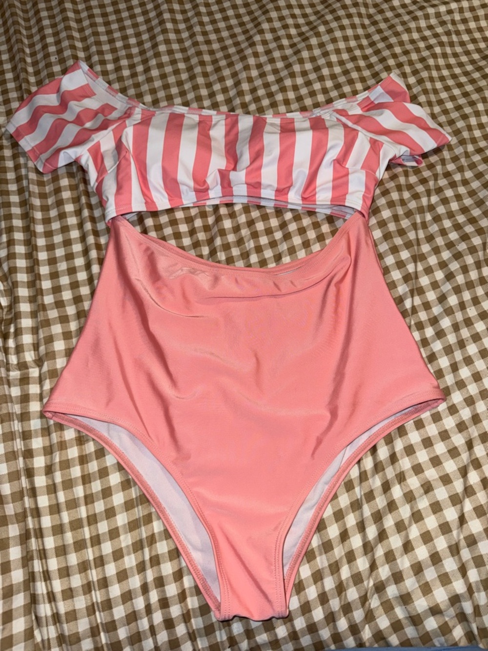 Striped Off-Shoulder Pink one Piece Swimsuit